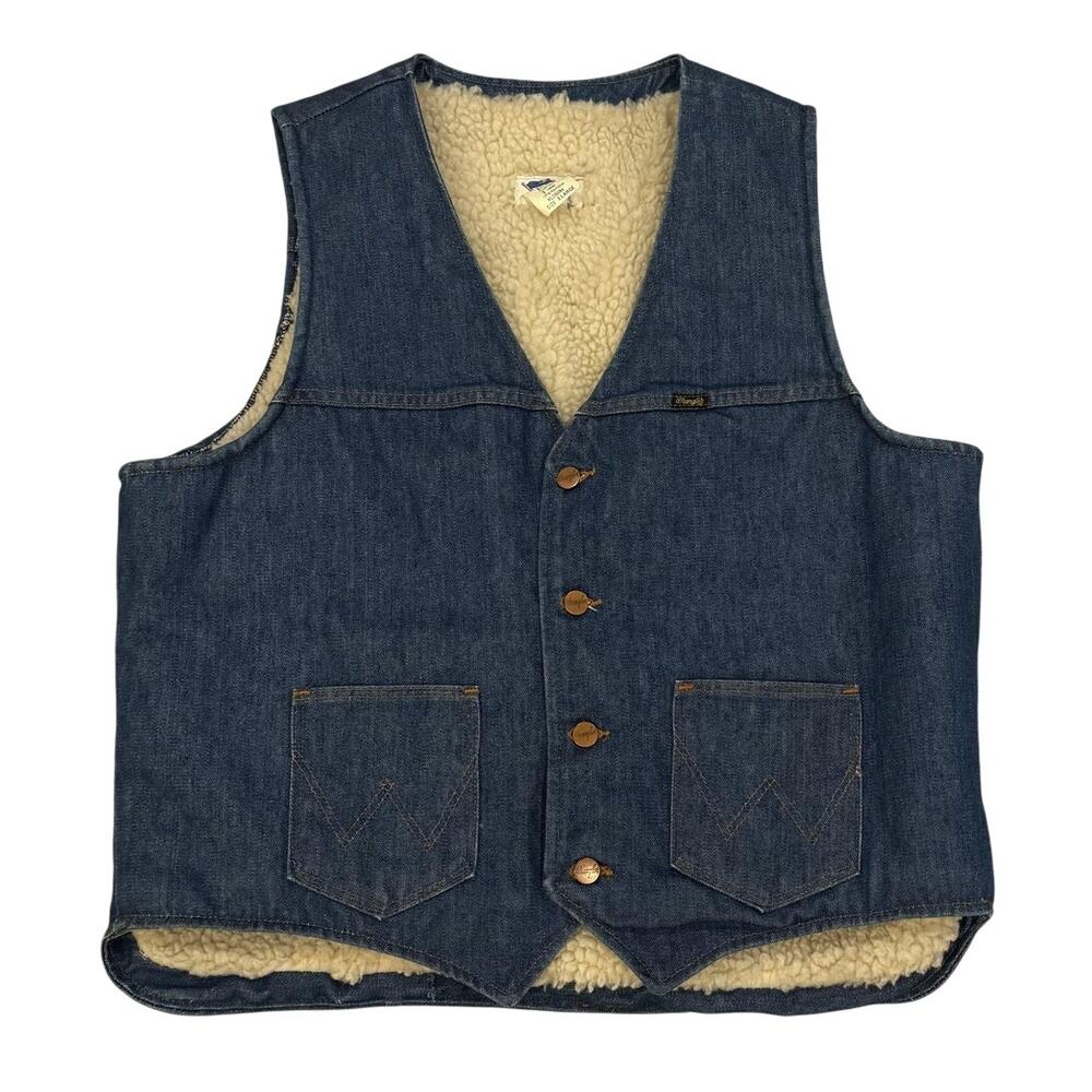 Wrangler Vintage Sherpa Lined Denim Vest XL Made in USA Button Up